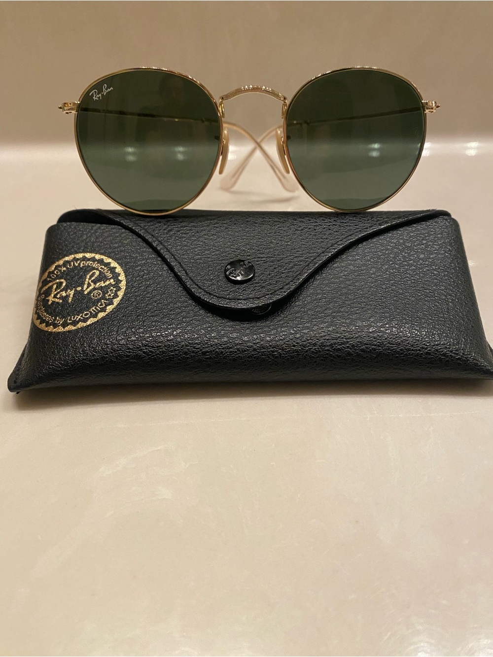 Ray-Ban Gold Frame Sunglasses with Green Lenses